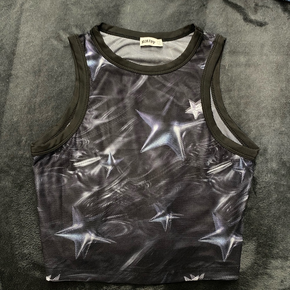 Mesh Graphic Crop Tank Top